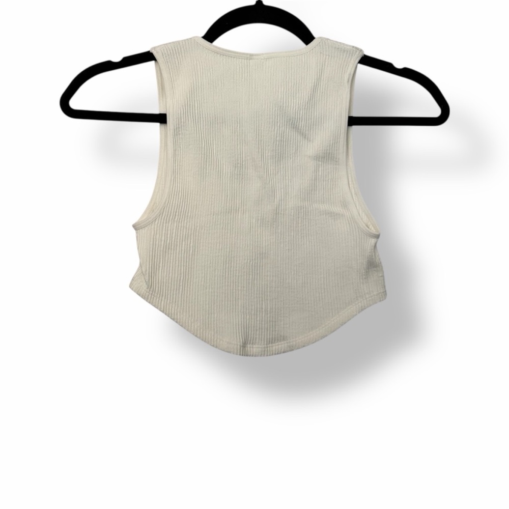 Anthropologie Seamless Henley Ribbed Crop Top White - Picture 3 of 7